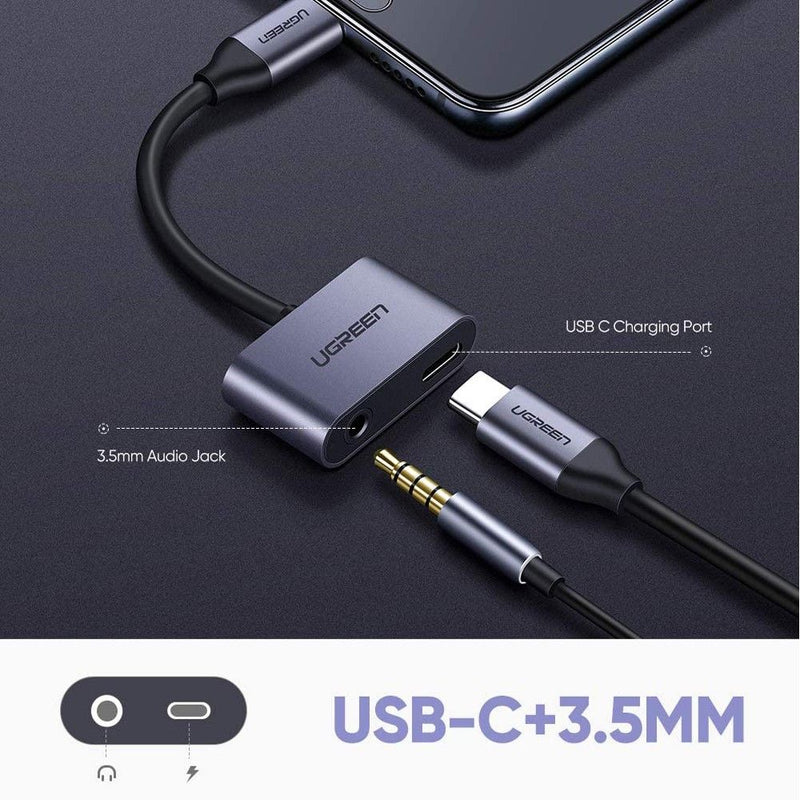 UGREEN Type-C Male To 3.5mm Audio+ Type-C Female Adapter (Gray) (CM193/50596)