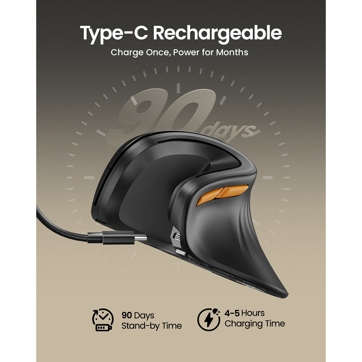 ProtoArc EM11 NL Rechargeable Multi-Device Ergonomic Vertical Mouse