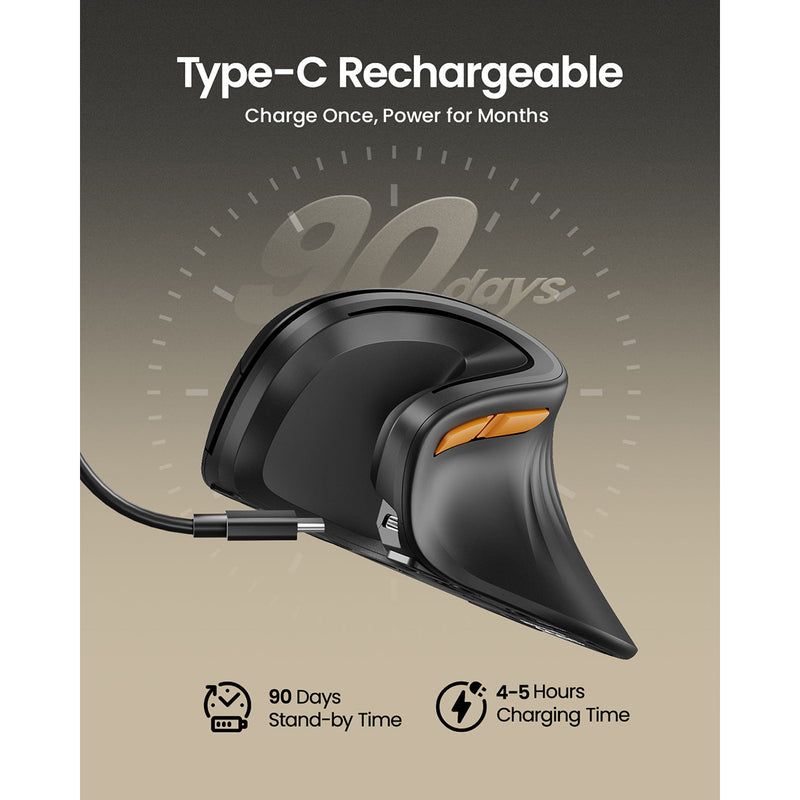 ProtoArc EM11 NL Rechargeable Multi-Device Ergonomic Vertical Mouse (Black, Black/Green, White, Black/Blue, Black/Gold, White/Gold)