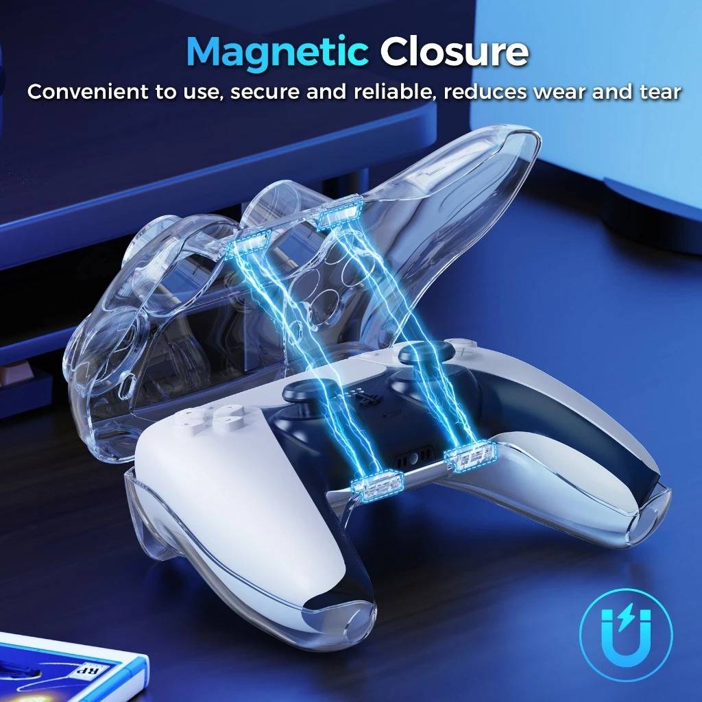IINE Protective Case Magnetic Closure for PS5 Controller (Transparent) (L1008)