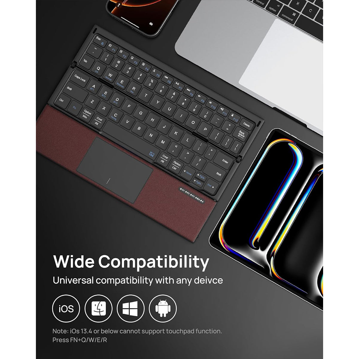 Harmonica Z01 Tri-Fold Keyboard with Touchpad (Wine Red)
