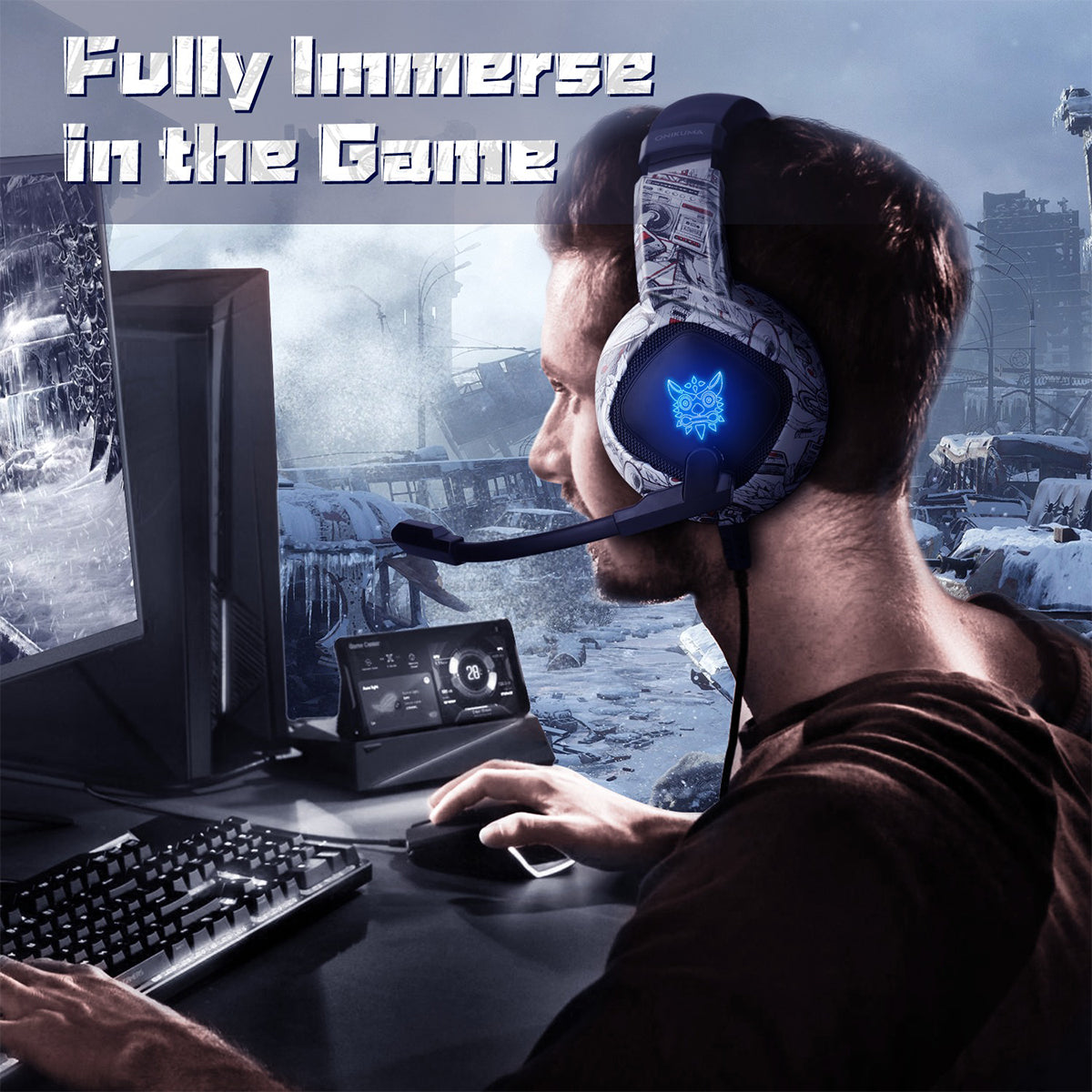 Onikuma K19 Professional Gaming Headset with RGB Led Backlight (Camo Grey, Camo White)
