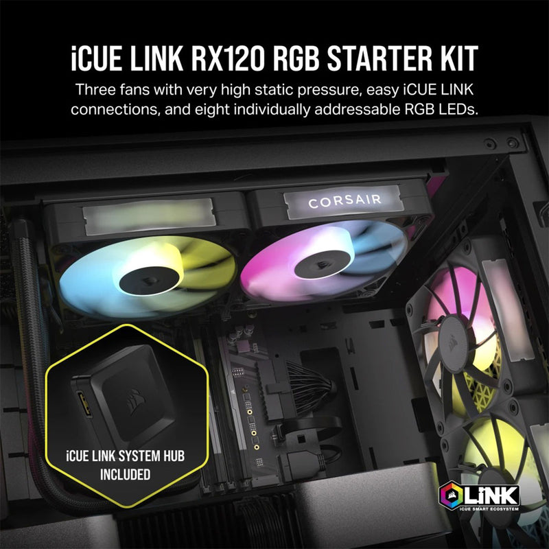 Corsair ICUE Link RX120 RGB 120MM PWM Fan Triple Starter Kit (Black)