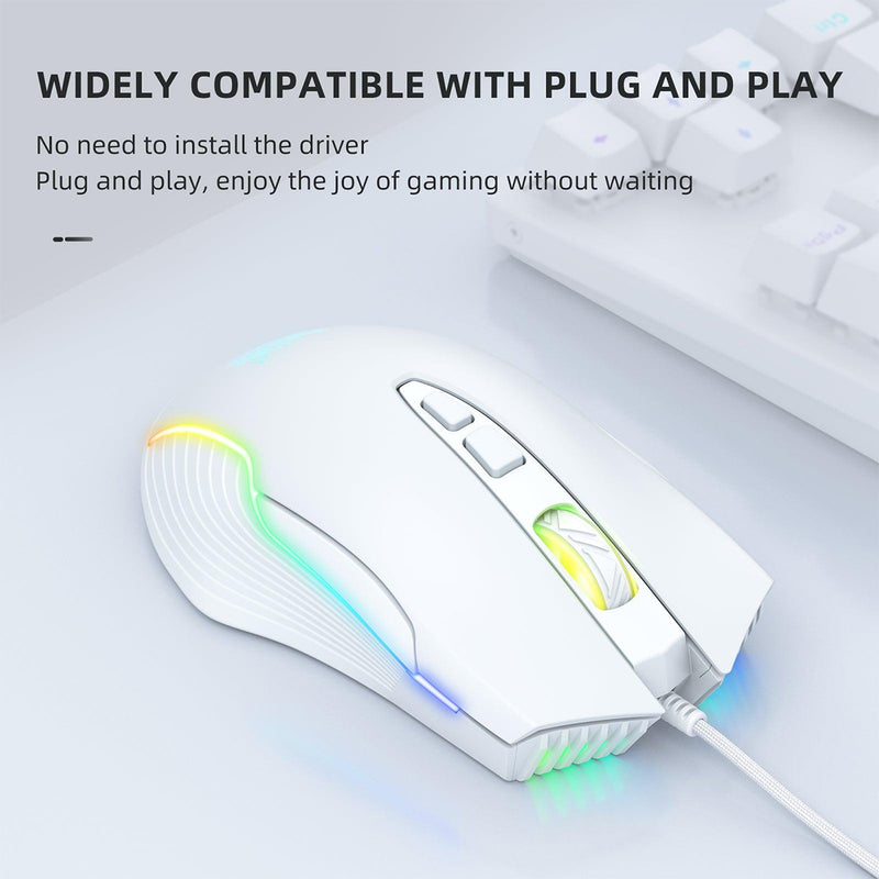 Onikuma CW905 RGB 3600 DPI Wired Professional Gaming Mouse (White)