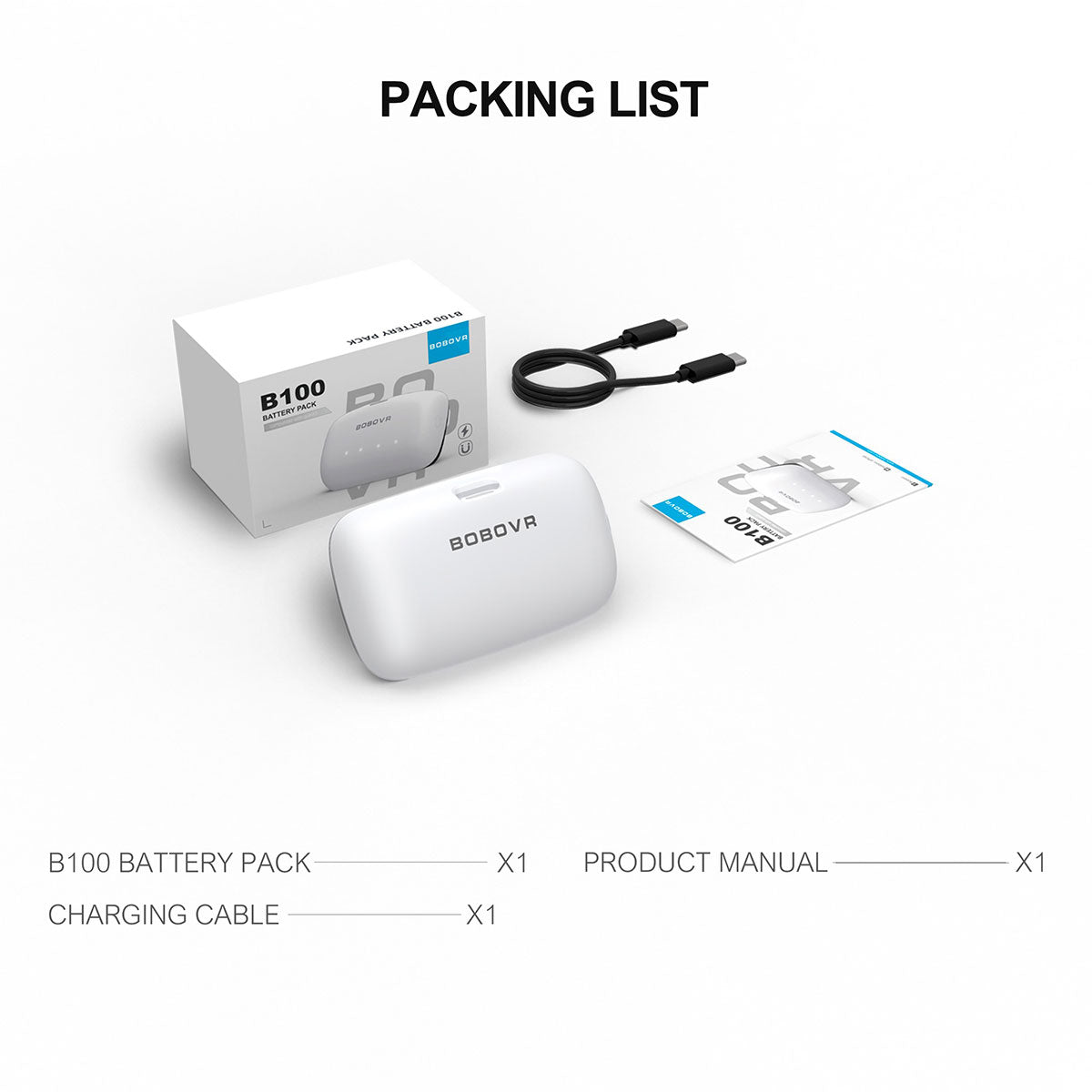 BoboVR B100 1000mAH Battery Pack for S3 & via B100U Upgrade Kit (M1+/ M2+/ M2 Pro+/ M3 Pro/ M3 Mini)