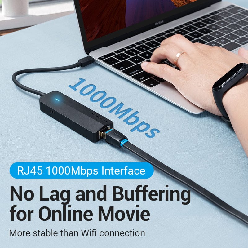 Vention 5-in-1 USB-C Hub with Gigabit Ethernet Adapter - USB-C to USB 3.0 x 3 + RJ45 + Micro-B