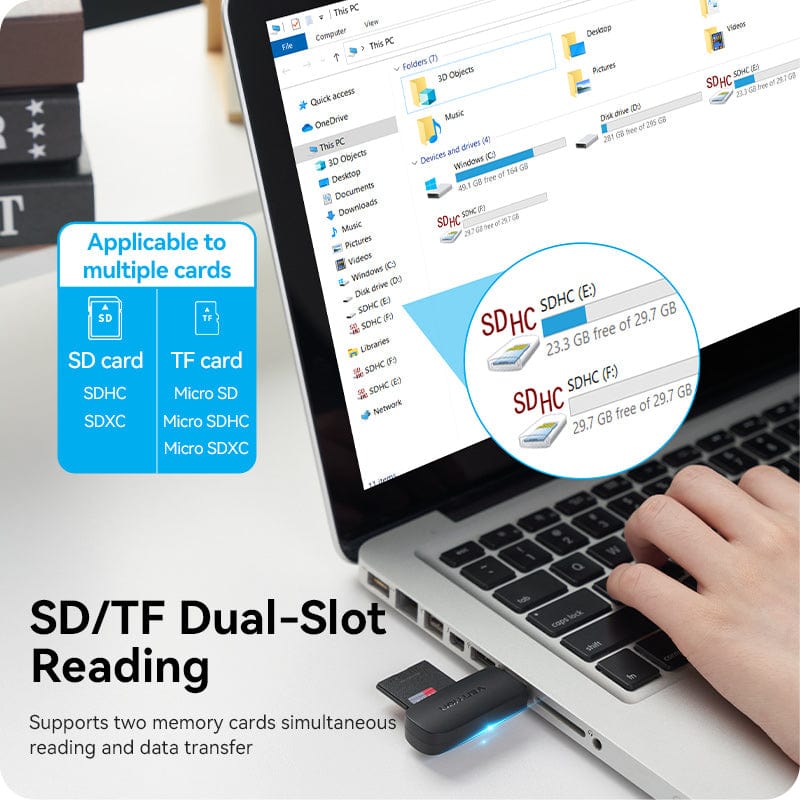 Vention 2-in-1 USB 3.0-A SD & TF Card Reader (CLGB0)
