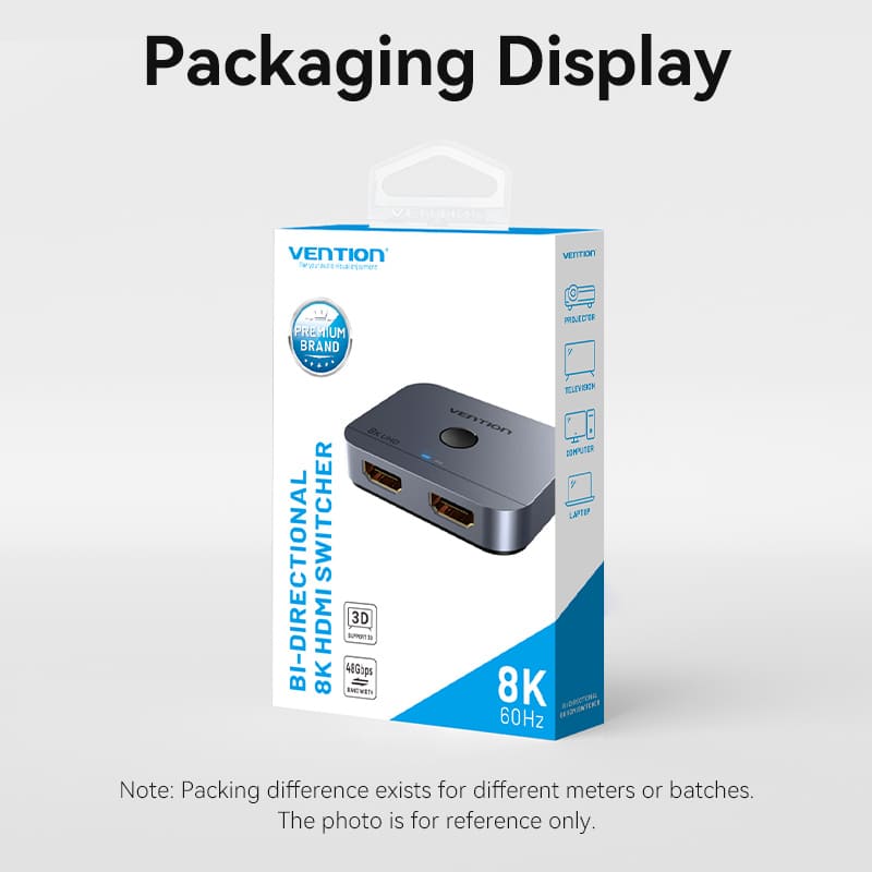 Vention 2-Port Bi-Directional 8K HDMI Switcher - Gray Aluminum Alloy Type (AKPH0)