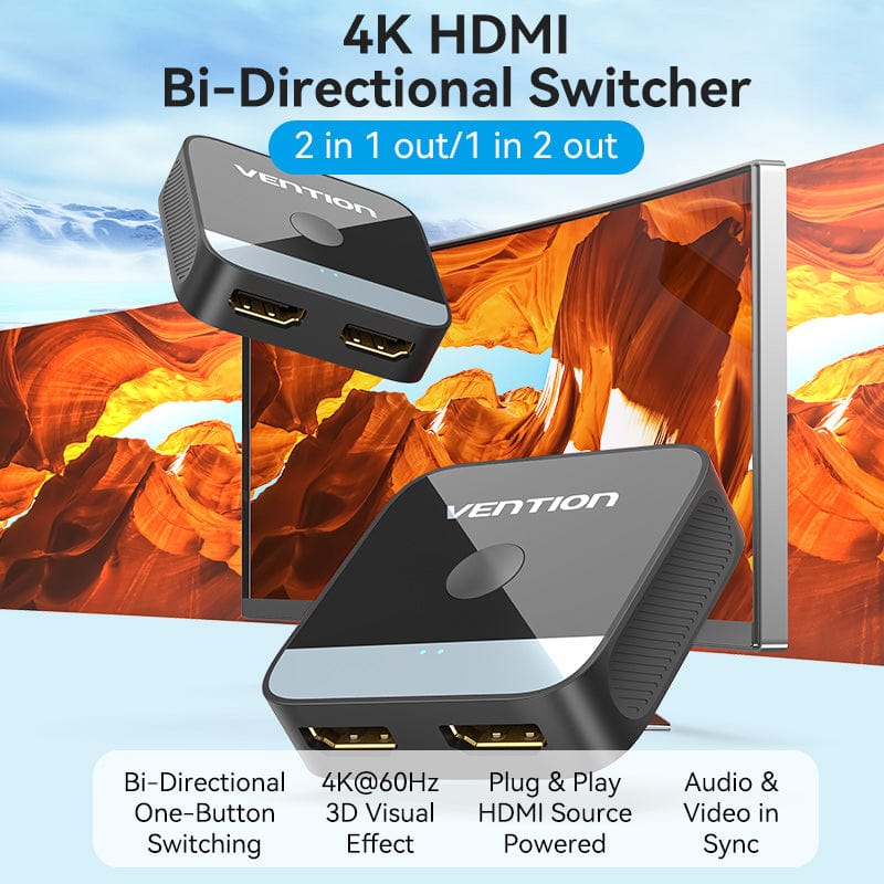 Vention 2-Port HDMI Bi-Direction 4K Switcher - ABS Type (Black) (AKOB0)