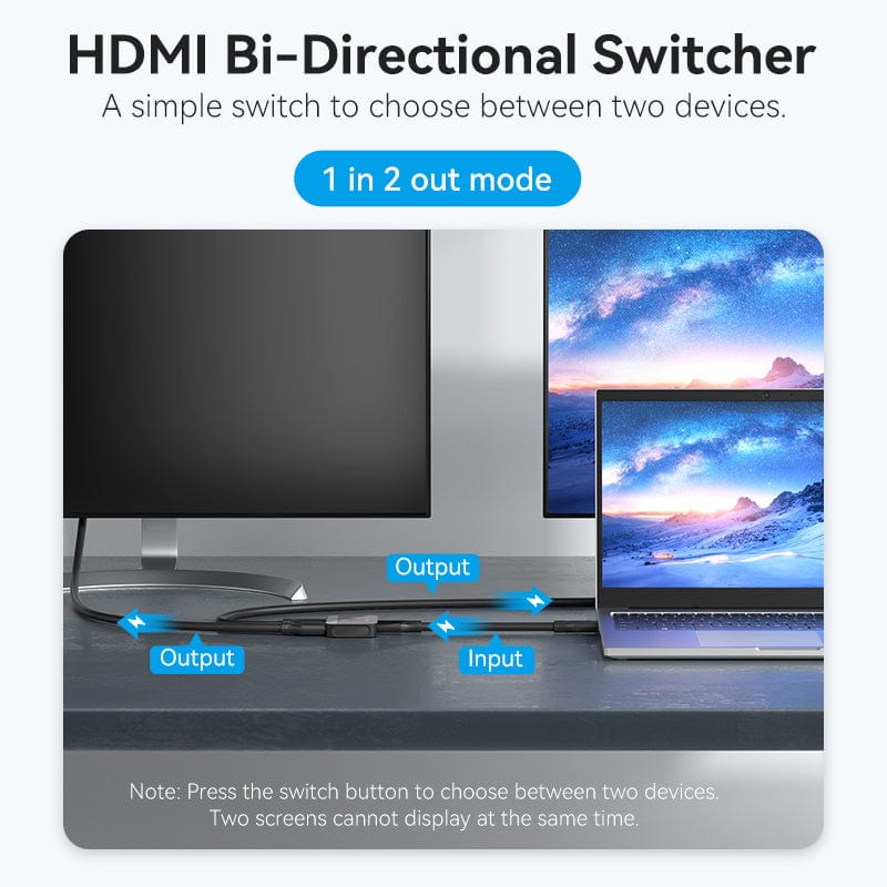 Vention 2-Port HDMI Bi-Direction 4K Switcher - ABS Type (Black) (AKOB0)