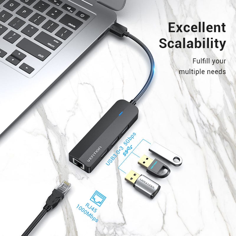 Vention 5-in-1 USB 3.0 Hub - USB-A to USB 3.0 x 3 + RJ45 + Micro-B - 0.15M (CHNBB)