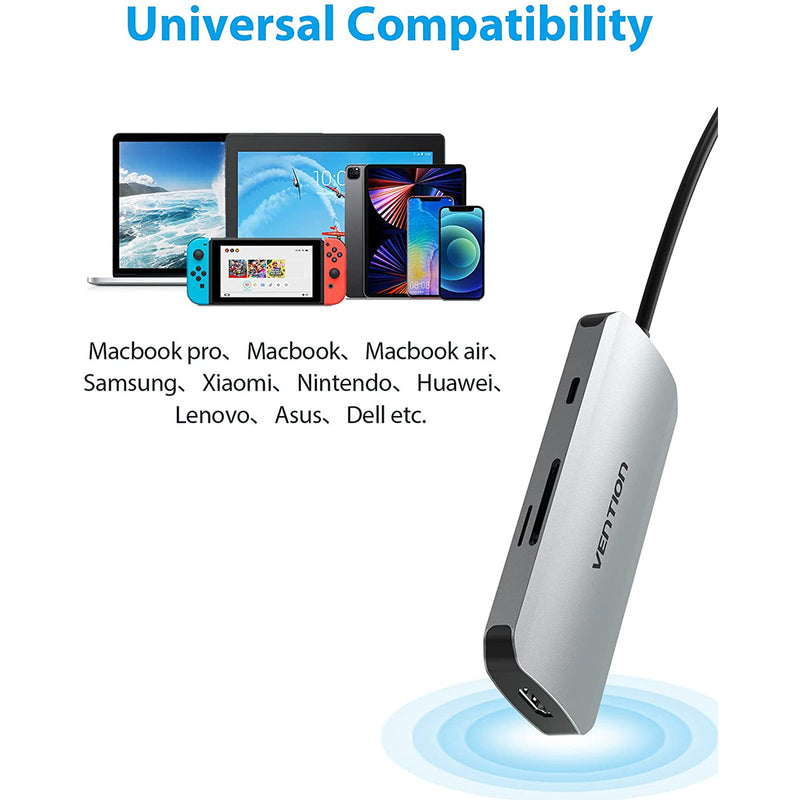 Vention 7-in-1 USB-C Docking Station - USB-C to HDMI + USB 3.0 x 3 + SD + TF + PD 