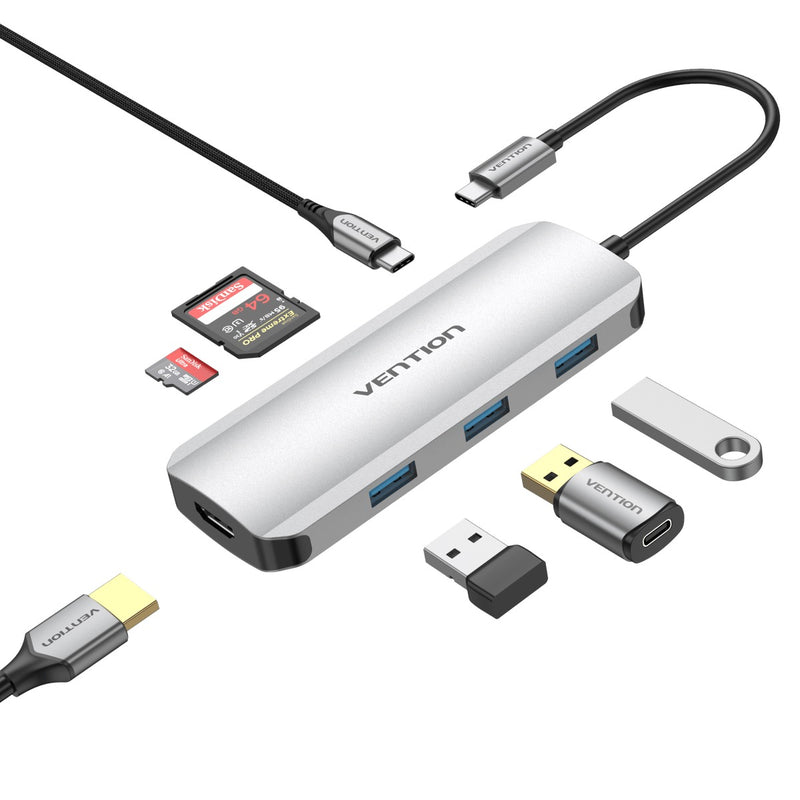 Vention 7-in-1 USB-C Docking Station - USB-C to HDMI + USB 3.0 x 3 + SD + TF + PD 
