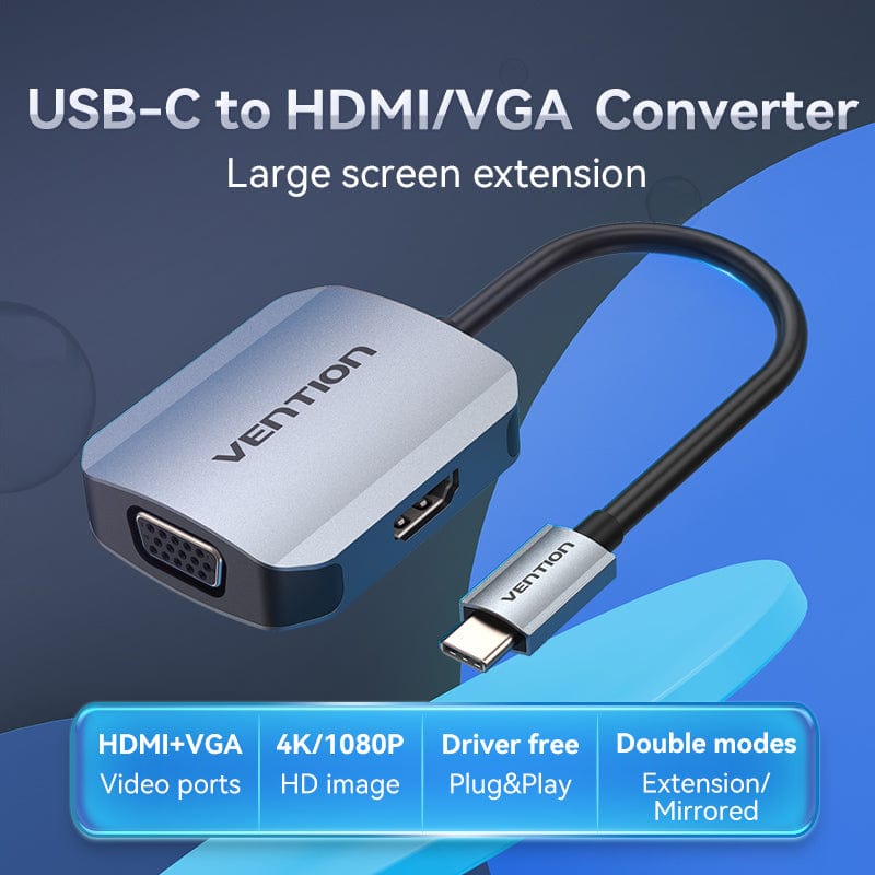 Vention USB-C to HDMI/VGA Converter 0.15M Gray Aluminum Alloy Type (TDIHB)