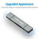 Vention USB 2.0 Multi-function Card Reader - USB-C + USB 2.0 + Micro-B + TF + SD (Gray) (CCJH0)