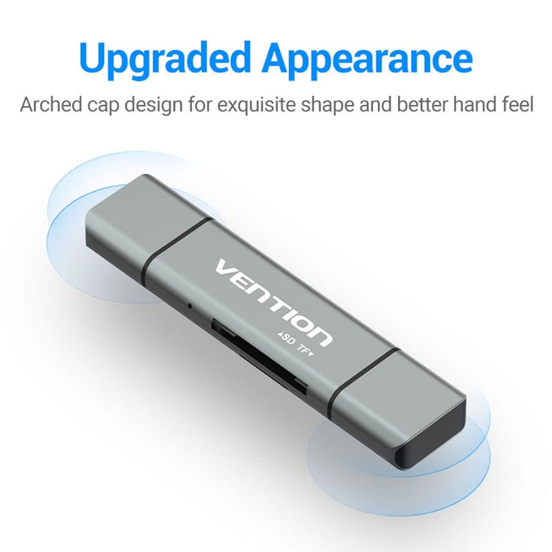 Vention USB 2.0 Multi-function Card Reader - USB-C + USB 2.0 + Micro-B + TF + SD (Gray) (CCJH0)