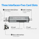 Vention USB 2.0 Multi-function Card Reader - USB-C + USB 2.0 + Micro-B + TF + SD (Gray) (CCJH0)