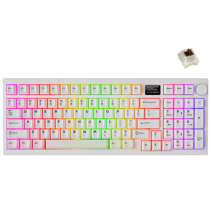 Tecware Spectre 96 RGB Tri-Mode 96-Key Gasket Mounted Mechanical Keyboard with Customizable LCD Display & Volume Knob (White) 