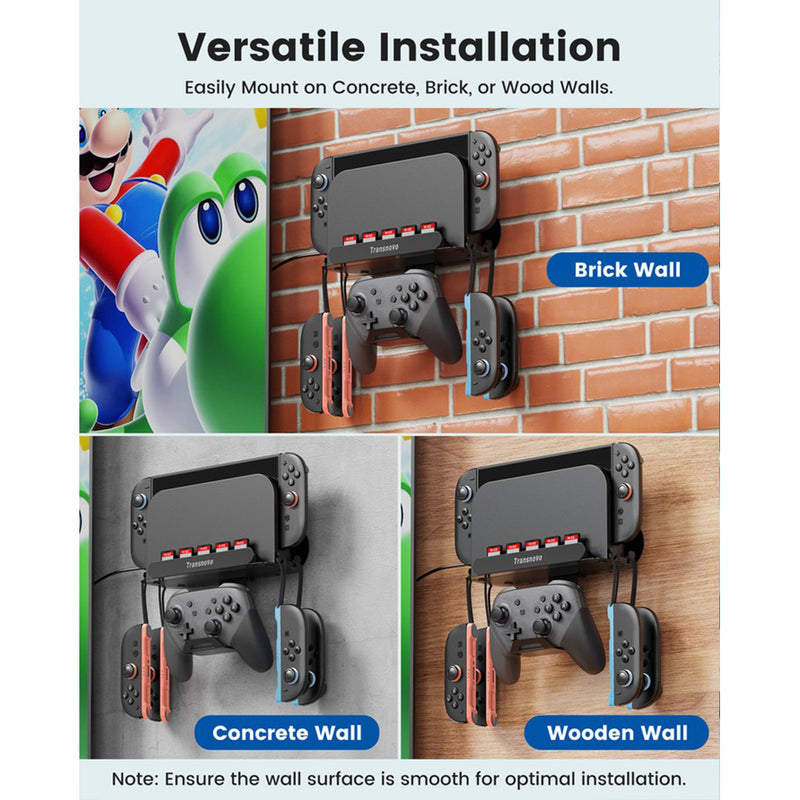 Transnovo Wall Mount with 5 Game Card Storage Slots & 4 Joy-Pad Bracket & Controller Holder 