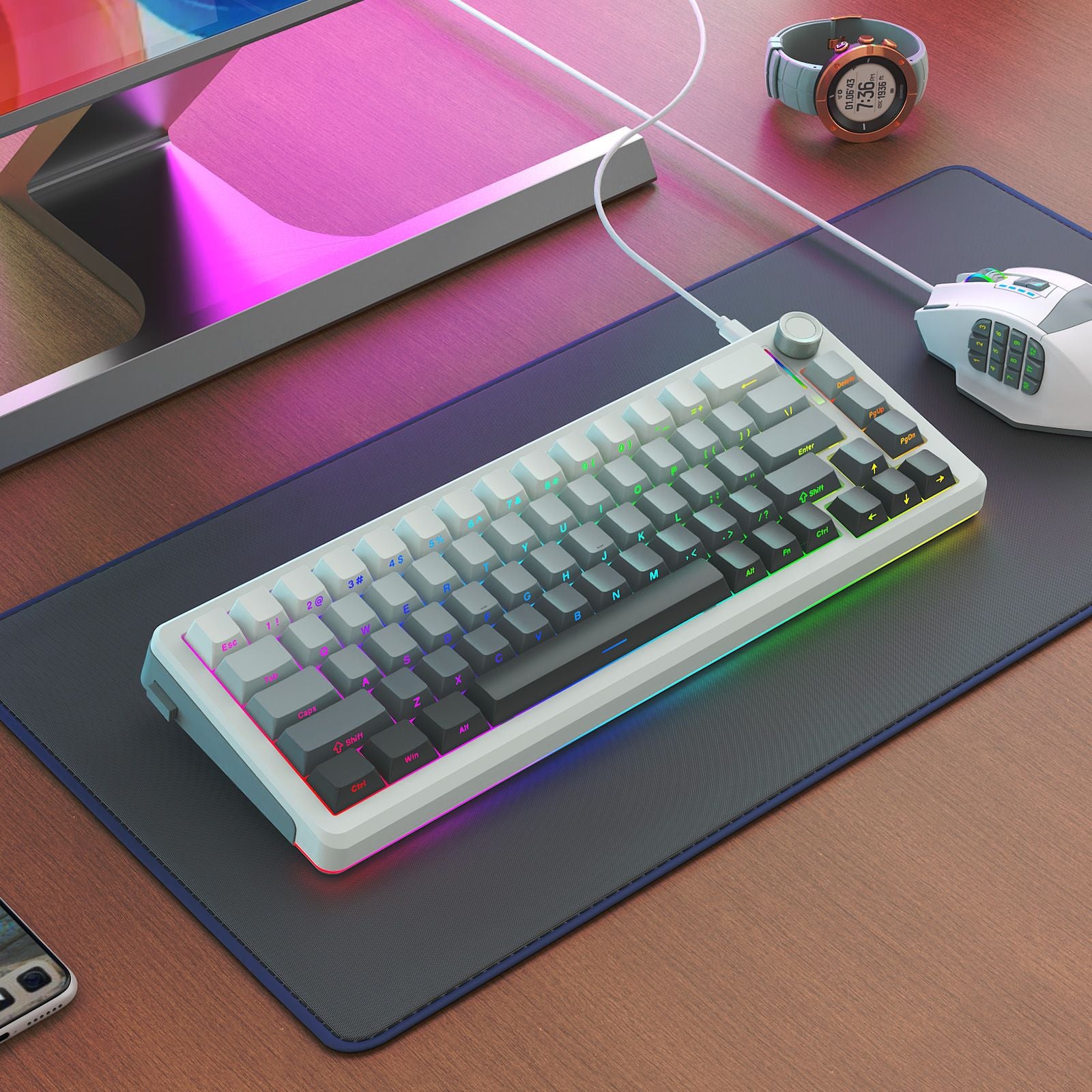 E-Yooso Z-68 Tri-Mode RGB 67 Keys Mechanical Keyboard Gradient Grey (Silverwood Switch)