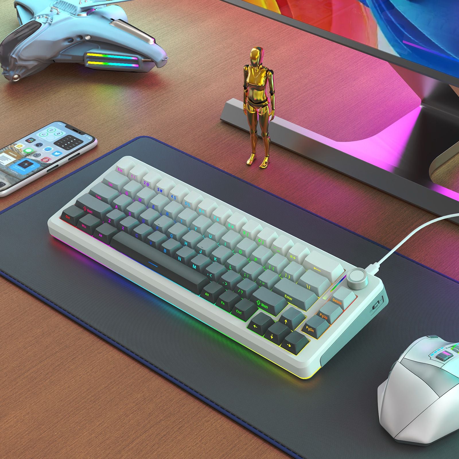 E-Yooso Z-68 Tri-Mode RGB 67 Keys Mechanical Keyboard Gradient Grey (Silverwood Switch)