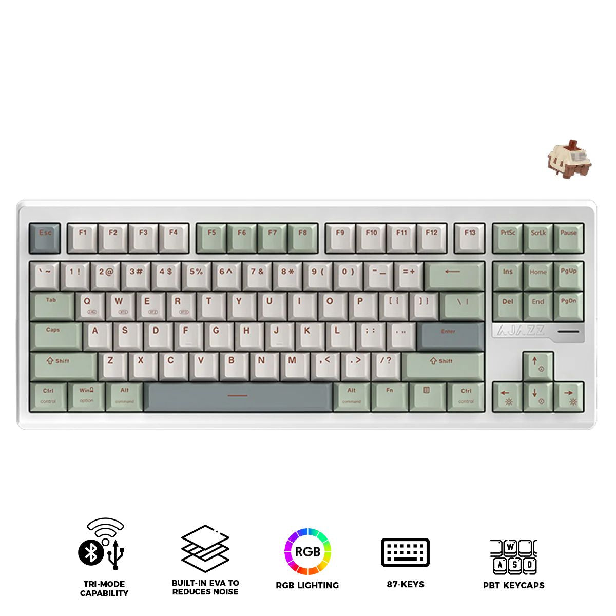 Ajazz QS87 RGB Tri-Mode 87-Keys Aluminum CNC Case Gasket-Mounted Hot-Swappable Mechanical Keyboard (Cyan/White/Blue) (Maillard Switch)