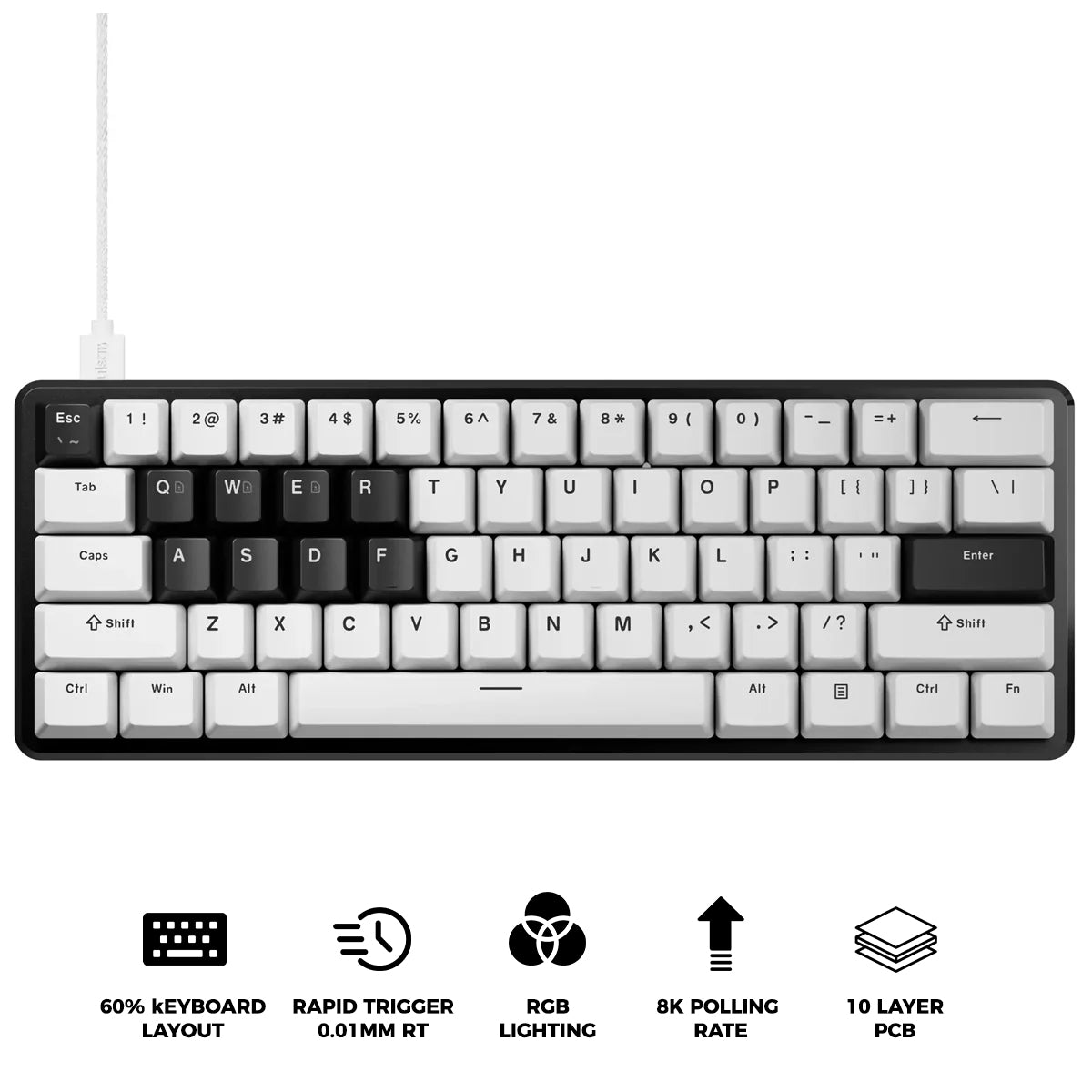 Pulsar PCMK 3 HE 60 ANSI Hall Effect Magnetic Gaming Keyboard (White) (PCMK3HE601W)