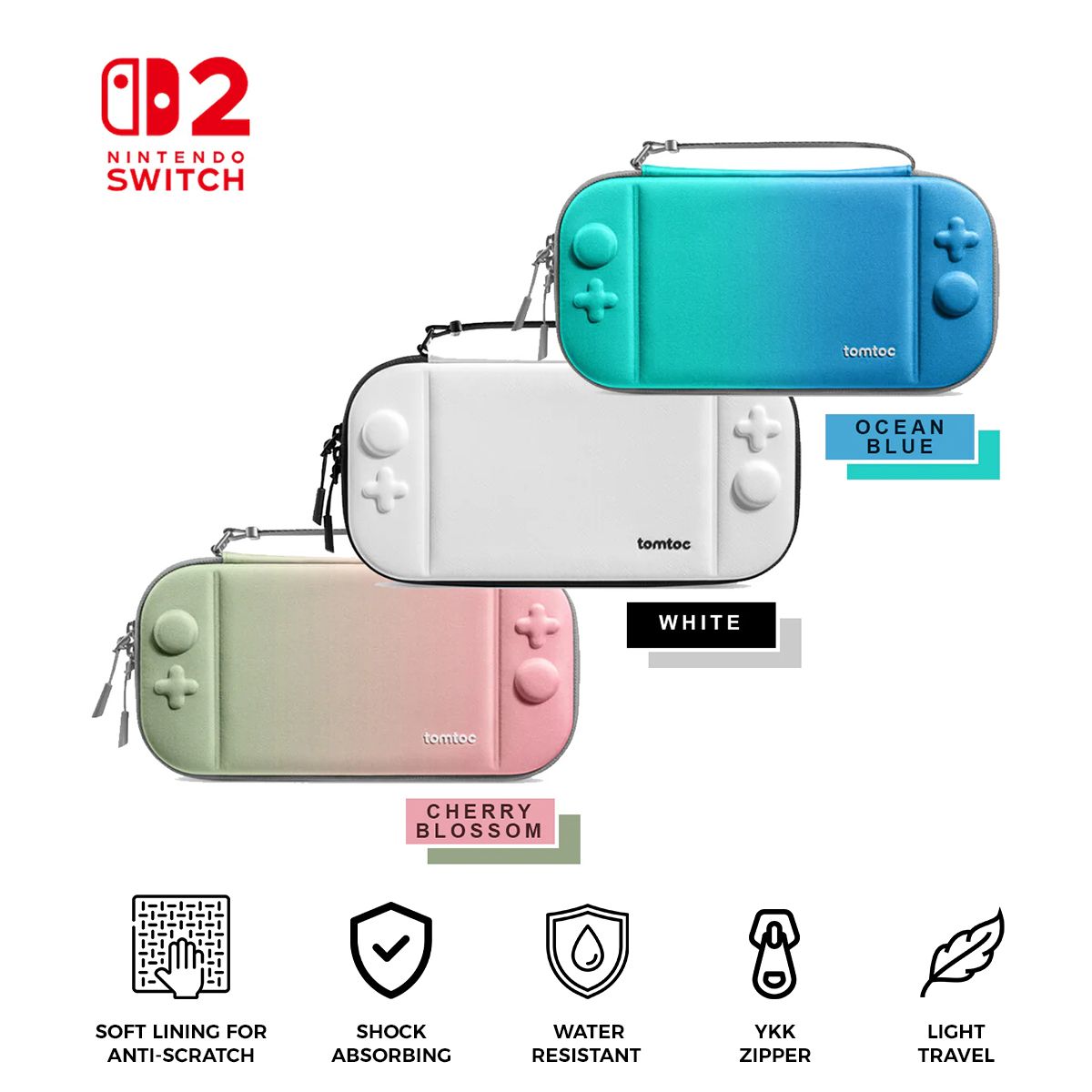 Tomtoc FancyCase G05 Slim Case for Nintendo Switch 2 (Ocean Blue, White, Cherry Blossom)