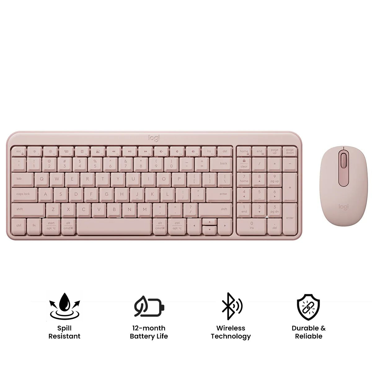 Logitech MK250 Compact Wireless Mouse and Keyboard (Rose) (920-013561)
