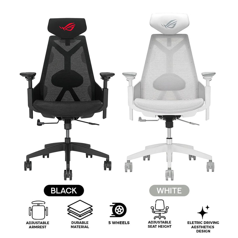 Asus ROG Destrier Core Ergo Gaming Chair with Futuristic Cyborg Aesthetic (Black, White)