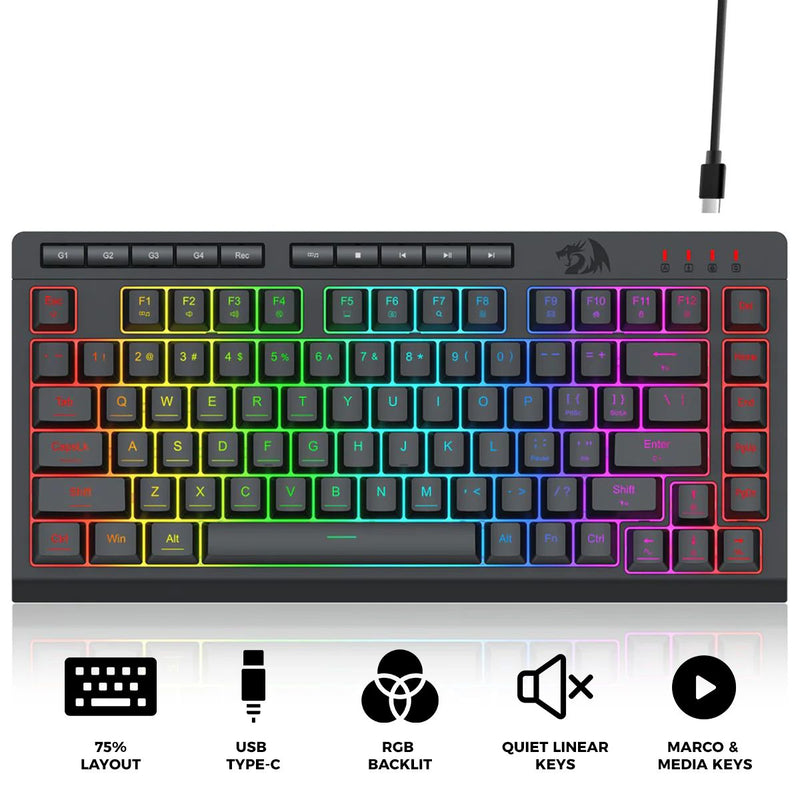 Redragon Crescent K524-RGB 75% Wired Gaming Keyboard With Macro Keys