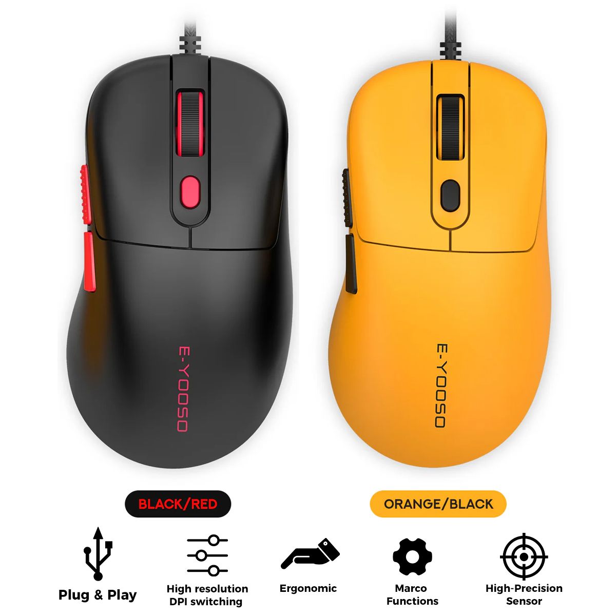 E-Yooso X-51 Wired Gaming Mouse (Black/Red, Orange/Black)