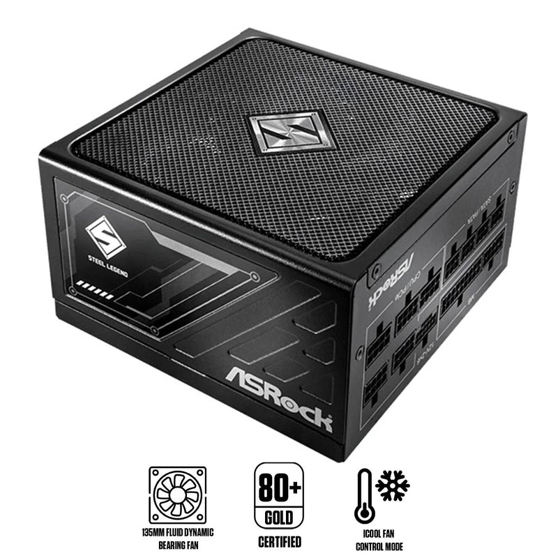 ASRock Steel Legend SL-1000G 1000W 80+ Gold & Cybenetics Platinum ATX 3.1 PCIe 5.1 Full Modular Power Supply (Black)