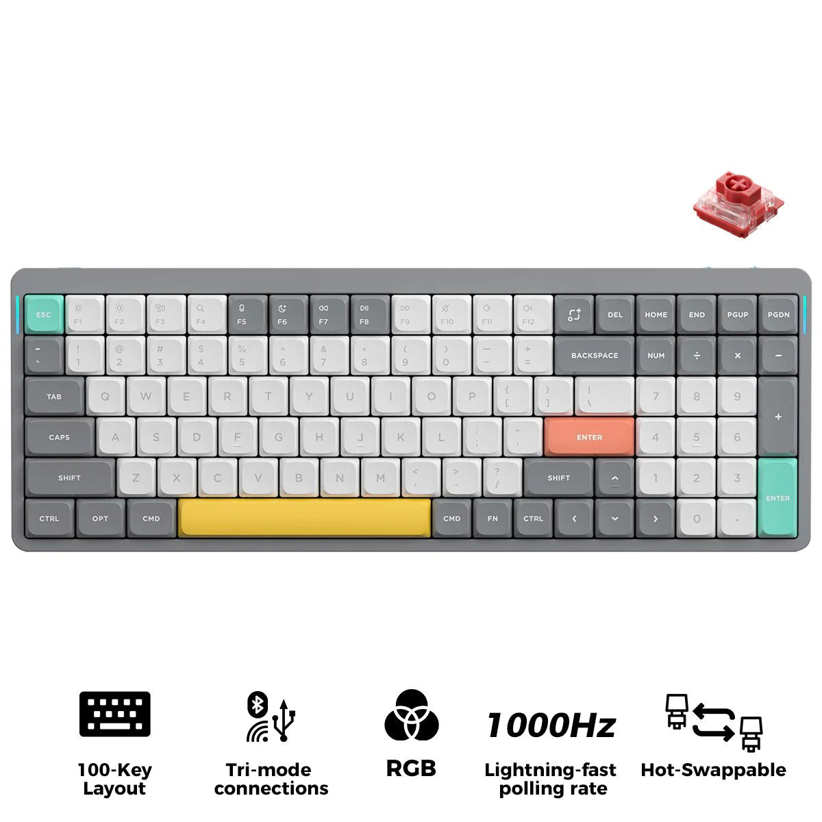 NuPhy Air96 V2 QMK/VIA RGB Hot-Swappable 100-Key Wireless Mechanical Keyboard (Lunar Gray) (Cowberry Switch)