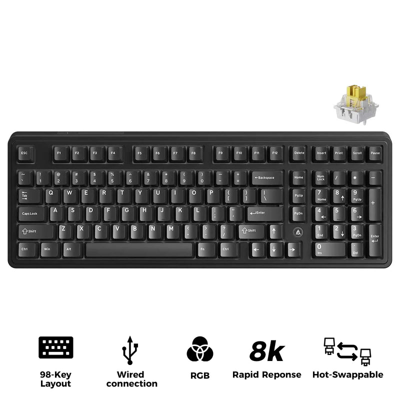 Ajazz AK980 Max RGB Wired 98-Keys Gasket-Mounted Hot-Swappable Mechanical Keyboard (Black) (Magnetic Grain Switch)