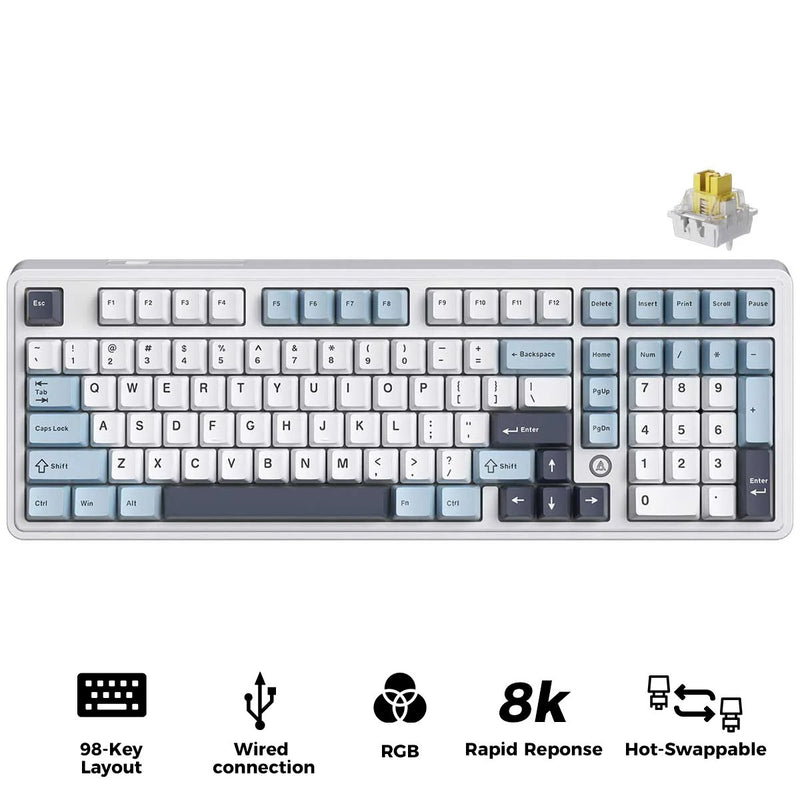 Ajazz AK980 Max RGB Wired 98-Keys Gasket-Mounted Hot-Swappable Mechanical Keyboard (Blue/White/Blue) (Magnetic Grain Switch)