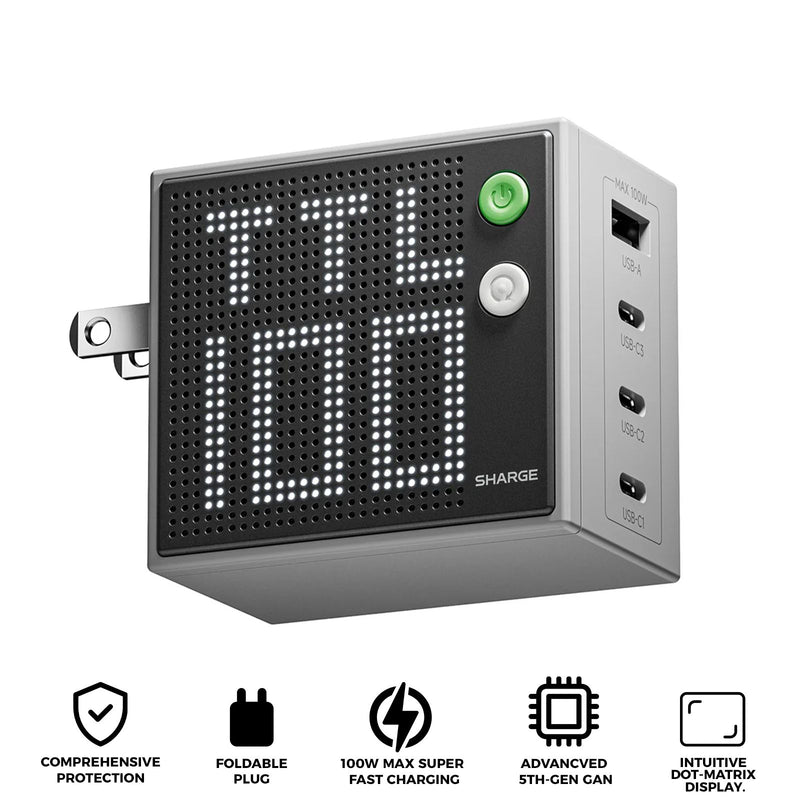 Sharge Pixel 100 Multi-Port Charger 3xUSB-C / 1xUBC-A 100W (Grey) (S1U)