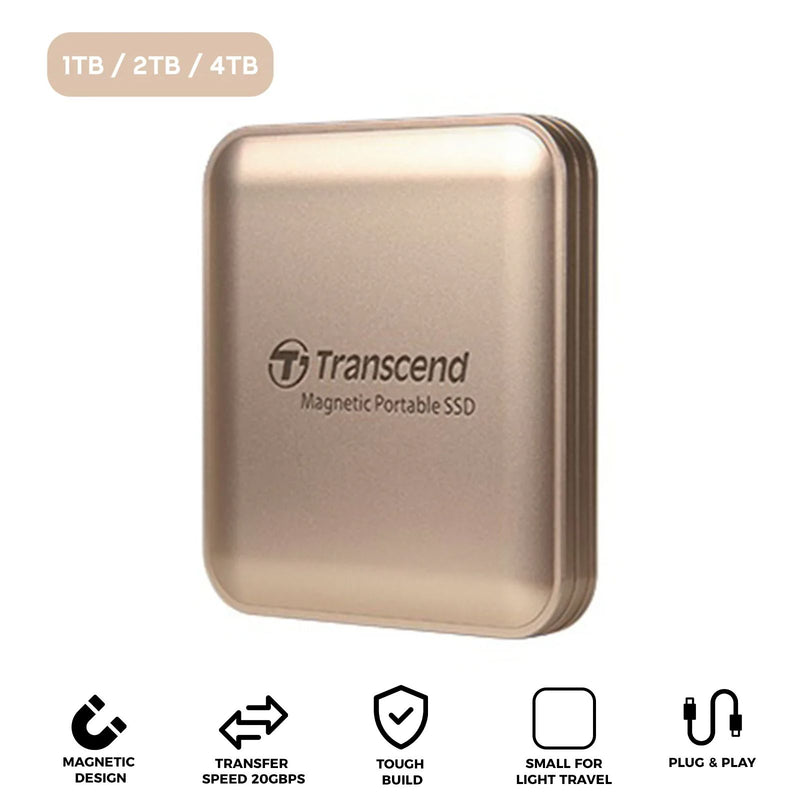 Transcend ESD420 USB 20GBPs 2000MB/s Read & Write Type-C Magnetic Portable SSD (Champagne Gold) (1TB, 2TB, 4TB)