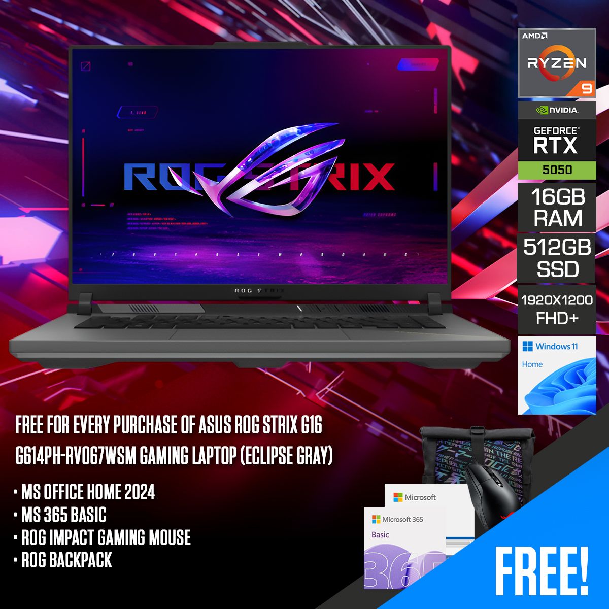 Asus ROG Strix G16 G614PH-RV067WSM Gaming Laptop (Eclipse Gray)