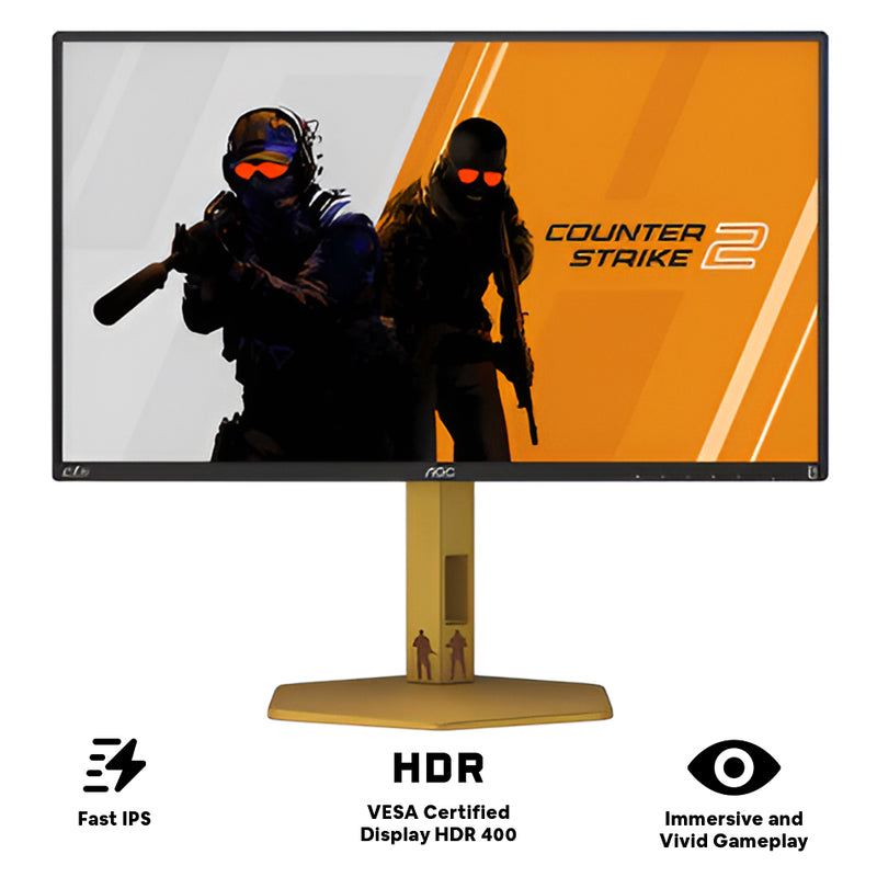 AOC CS25G 24" FHD (1920x1080) IPS 310Hz 0.3Ms Nvidia G-Sync Gaming Monitor with Height / Tilt / Swivel / Pivot Adjustment (Black/Gold)