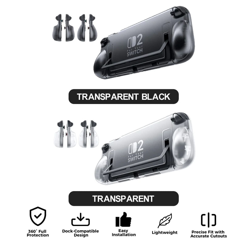 JSAUX Split Transparent Ergonomic Protective Case for Nintendo Switch 2 (Transparent Black, Transparent) (PC0117)