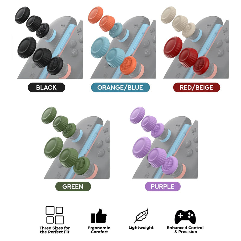 JSAUX Multi-Mode Thumb Grip Set for Nintendo Switch 2 (Black, Orange/Blue, Red/Beige, Green, Purple) (GP0404)