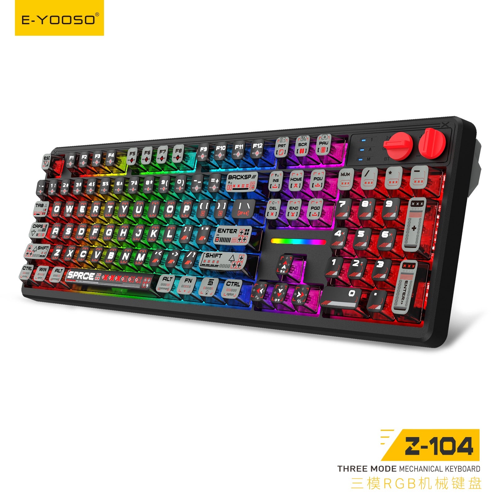 E-Yooso Z-104 RGB Tri-Mode Mechanical Keyboard Transparent Black-Grey 