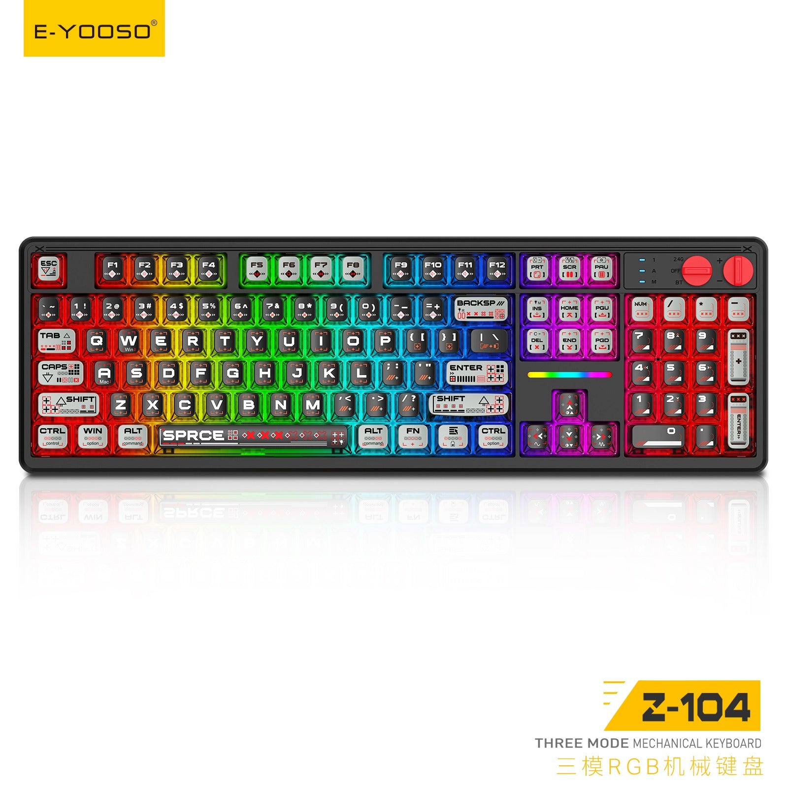 E-Yooso Z-104 RGB Tri-Mode Mechanical Keyboard Transparent Black-Grey 