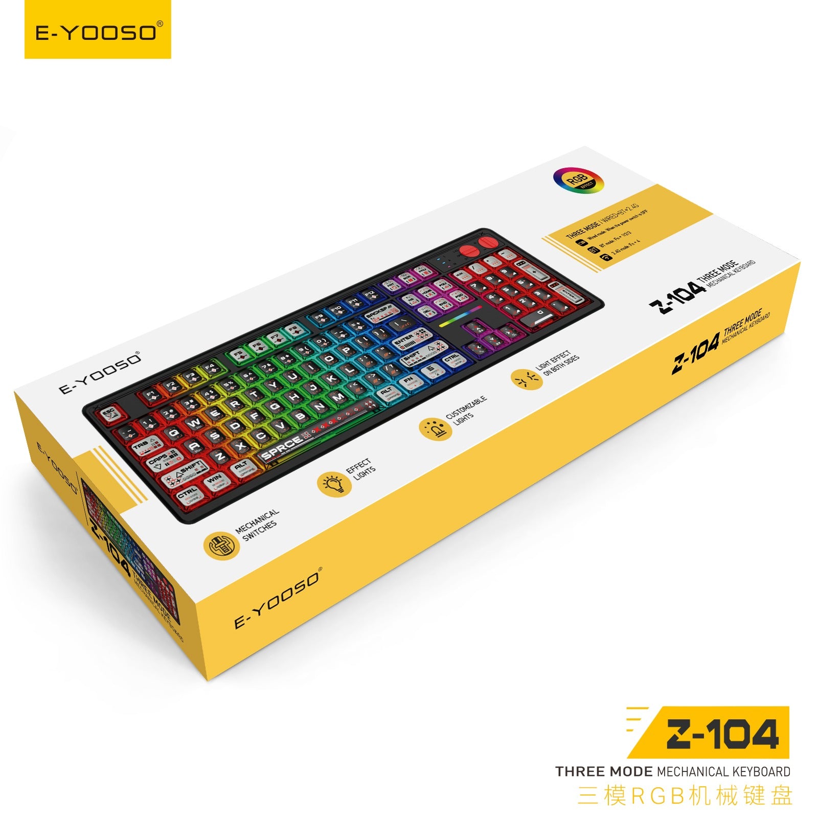 E-Yooso Z-104 RGB Tri-Mode Mechanical Keyboard Transparent Black-Grey 