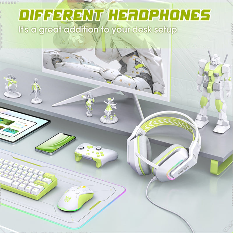 Onikuma X13 RGB Colorful Lighting Wired Gaming Headset with Noise Cancelling Microphone (White)