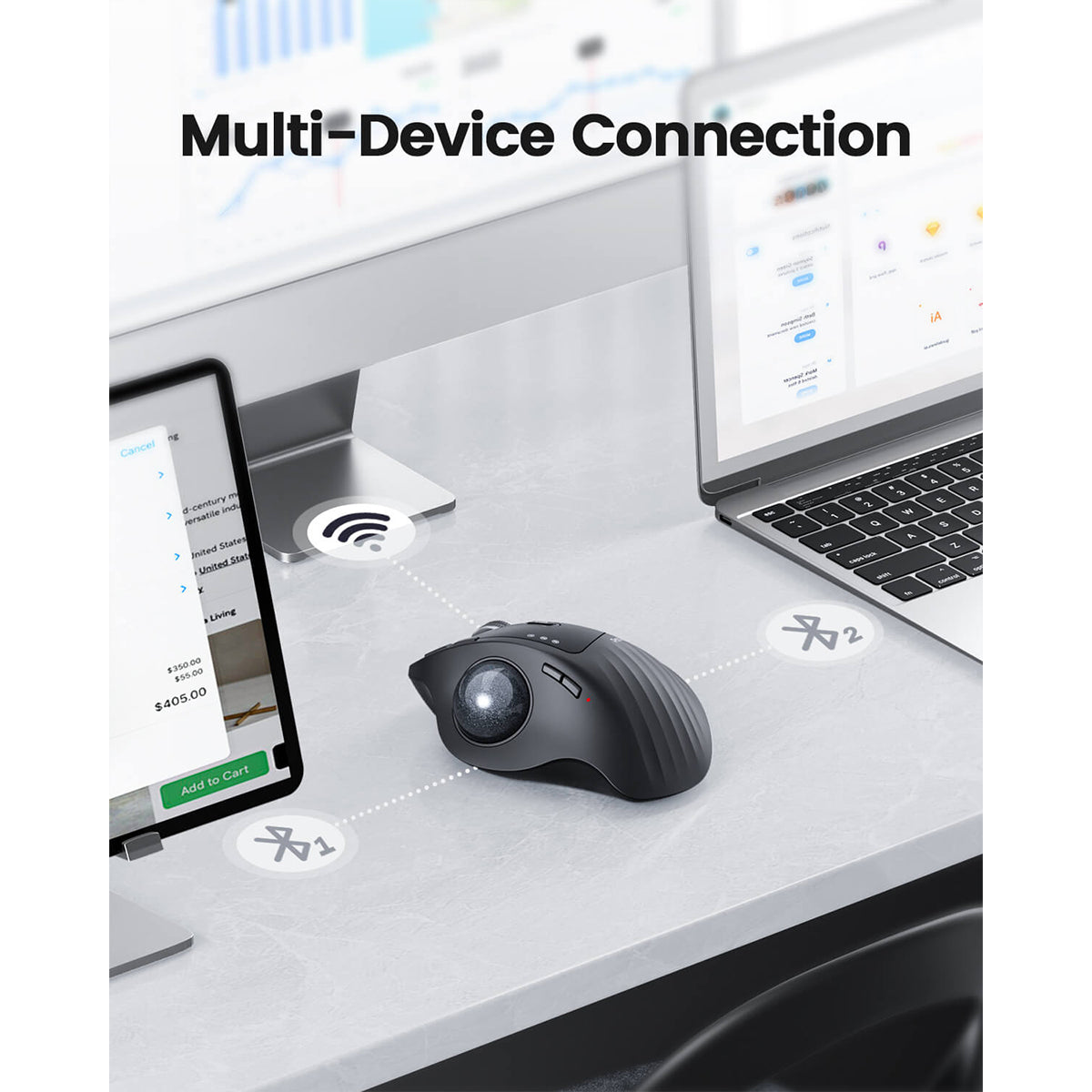 ProtoArc EM01 NL Ergonomic Wireless Trackball Mouse (Black + Grey Ball) (CP014935)