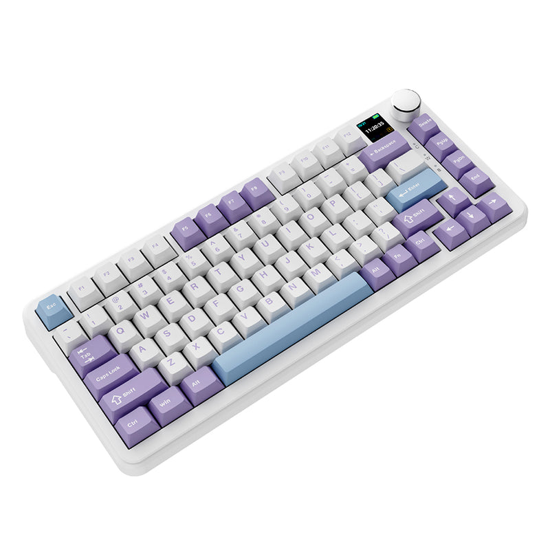 Ajazz AK820 Max RGB Tri-Mode 75% 82-Keys Gasket-mounted Hot Swappable Mechanical Keyboard with 1.14" TFT Display Screen & Knob (Purple/White/Blue) (Magnetic Switch)