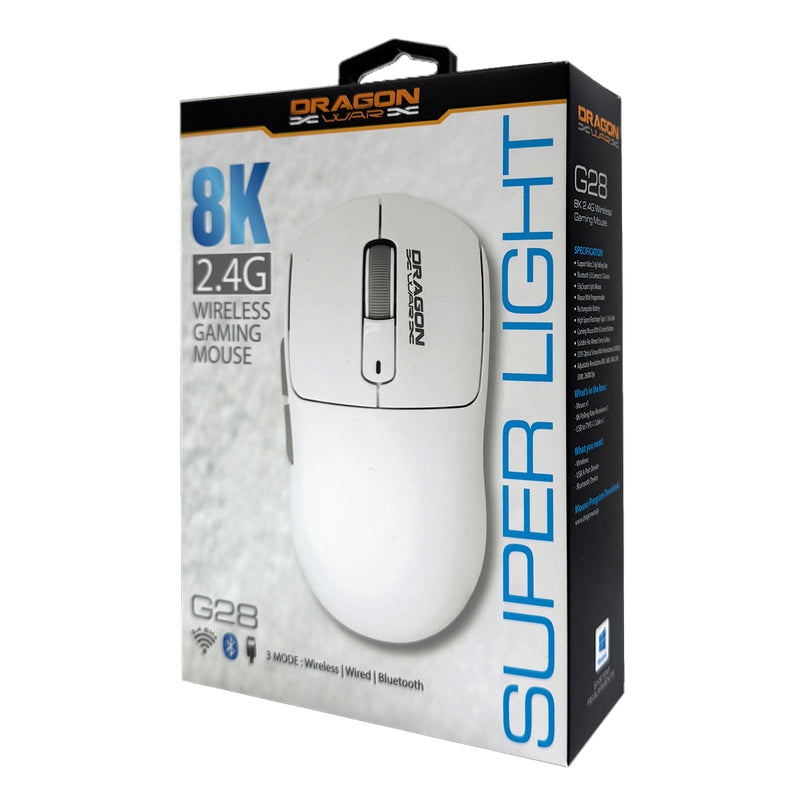 DragonWar G28 8K Tri-Mode Super Light Gaming Mouse (ELE-G28-White)