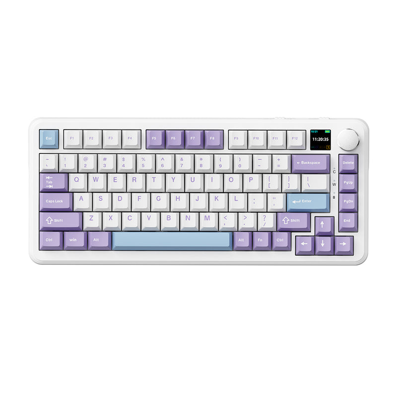 Ajazz AK820 Max RGB Tri-Mode 75% 82-Keys Gasket-mounted Hot Swappable Mechanical Keyboard with 1.14" TFT Display Screen & Knob (Purple/White/Blue) (Magnetic Switch)